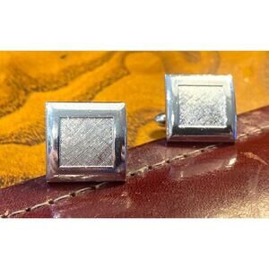VTG Silver Tone Etched Cufflink Set